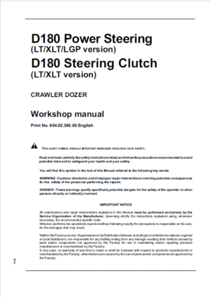 New Holland D180 LT, D180 XLT, D180 LGP Crawler Dozer Repair Service Manual