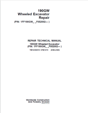 John Deere 190GW Wheeled Excavator Repair Services Manual