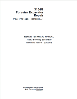 John Deere 3154G Swing Excavator Repair Service Manual