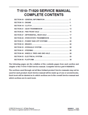 New Holland T1510, T1520 Tractor Service Manual