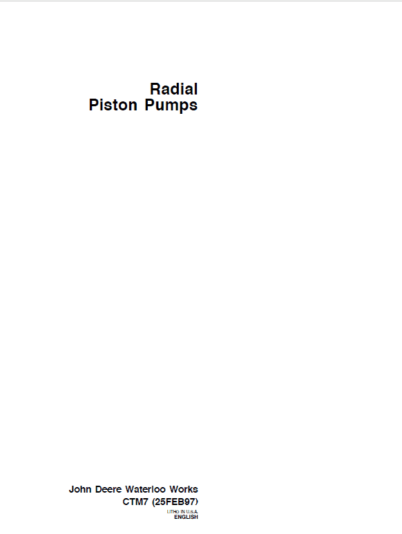 John Deere Radial Piston Pumps Component Technical Manual