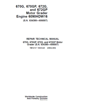 John Deere 670G, 670GP, 672G, 672GP Grader Manual