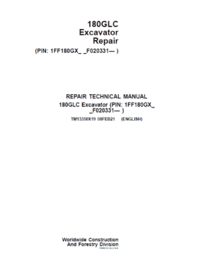 John Deere 180GLC Excavator Repair Service Manual TM