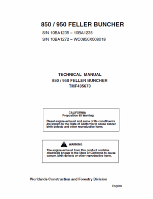 John Deere Timberjack 850, 950 Feller Buncher Service Manual