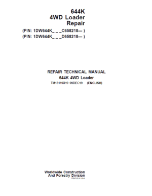 John Deere 644K 4WD Loader Repair Service Manual