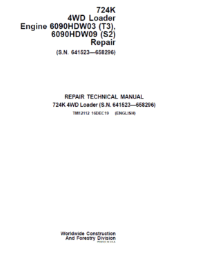 John Deere 724K 4WD Engine S2 & T3 Loader Technical Manual