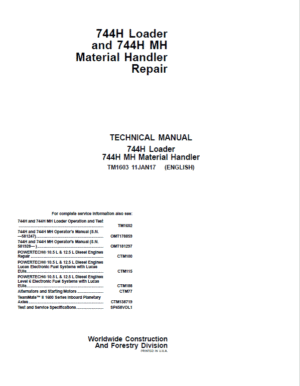 John Deere 744H and 744H MH Material Handler Loader Service Manual