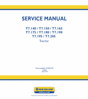 New Holland T7.140, T7.150, T7.165, T7.180 Tractor Service Manual