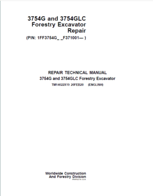 John Deere 3754G, 3754GLC Swing Excavator Repair Service