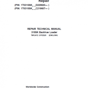 John Deere 315SK Backhoe Loader Repair Service Manual