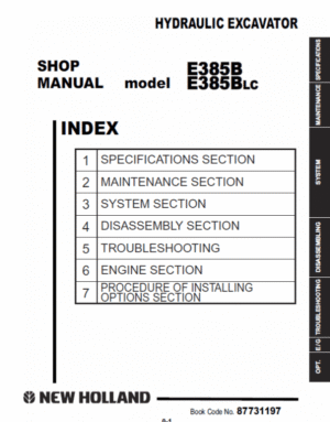 New Holland E385B, E385BLC Excavator Service Manual