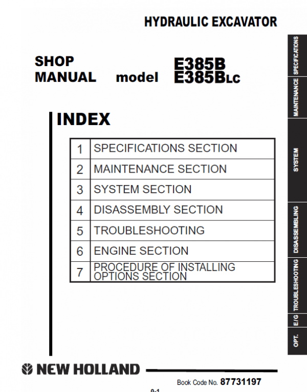 New Holland E385B, E385BLC Excavator Service Manual