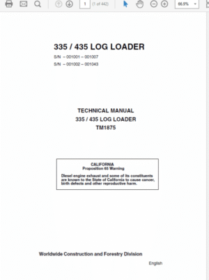 John Deere 335, 435 Log Loader Repair Technical Manual