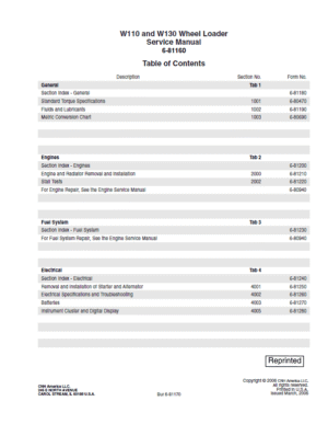 New Holland W110, W130 Wheel Loader Service Manual