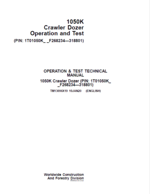 John Deere 1050K Crawler Dozer Service Repair Manual