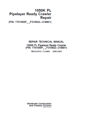 John Deere 1050K PL Pipelayer Crawler Dozer Repair Manual