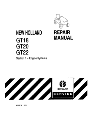 New Holland GT18, GT20, GT22 Mower Tractor Service Manual