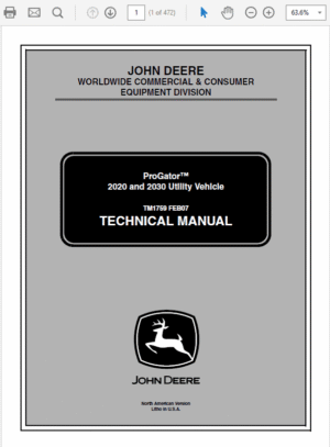 John Deere ProGator 2020, 2030 Utility Vehicle Service Manual