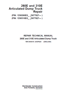 John Deere 260E and 310E Articulated Dump Truck Service Manual