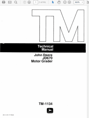 John Deere 670 Motor Grader Repair Technical Manual