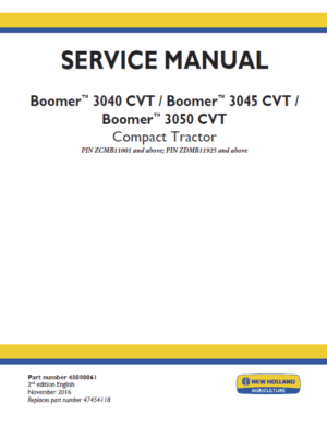 New Holland Boomer 3040 CVT, 3045 CVT and 3050 CVT Tractor Manual