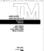 John Deere 770A, 700AH, 772A, 772AH Motor Grader Technical Manual