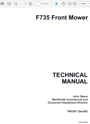 John Deere F735 Front Mower Repair Technical Manual