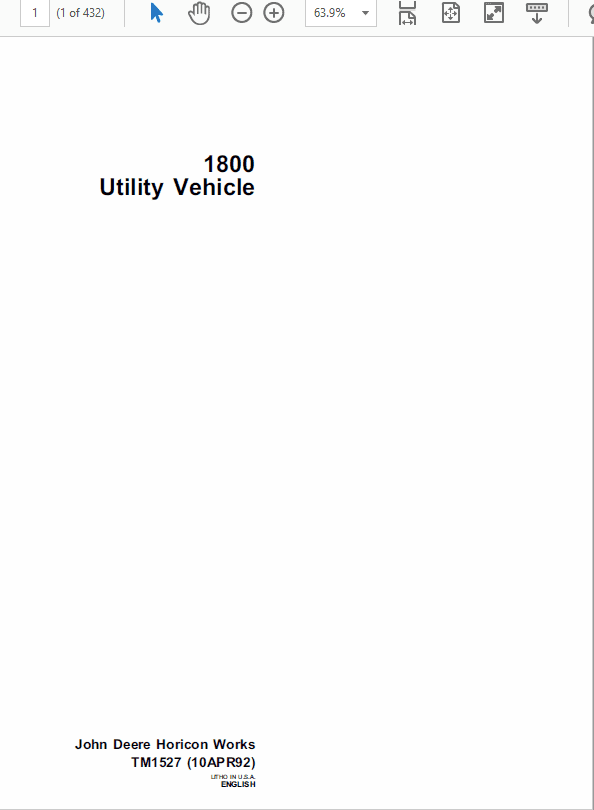 John Deere 1800 Utility Vehicle Service Manual