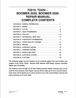 New Holland T2210, T2220 Tractor Service Manual