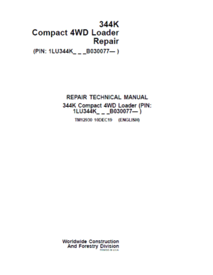 John Deere 344K Loader Repair Technical Manual