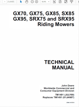 John Deere GX70 SRX75, SRX95 Mowers Technical Manual