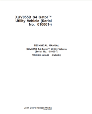 John Deere XUV855D S4 Gator Utility Vehicle Service Repair Manual