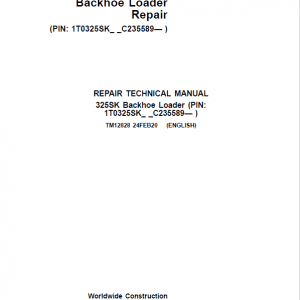 John Deere 325K Backhoe Loader Repair Services Manual