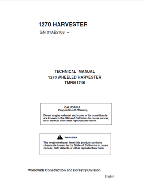 John Deere 1270 Harvester Repair Service Manual