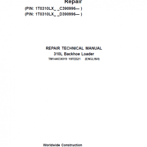 John Deere 310L Backhoe Loader Repair Service Manual SN