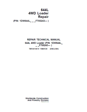 John Deere 644L 4WD Loader Repair Technical Manual