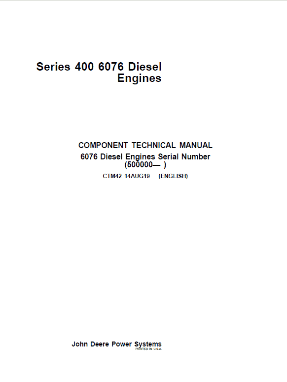 John Deere 6076 Diesel Engines Component Technical Manual