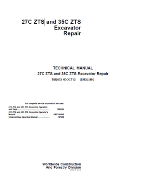 John Deere 27C ZTS, 35C ZTS Excavator Repair Service Manual