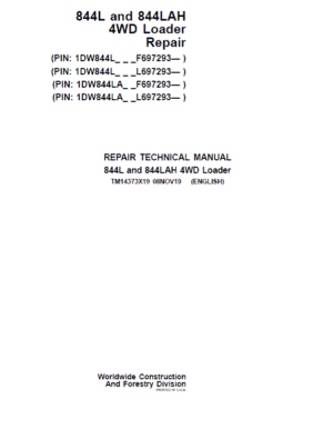 John Deere 844L, 844LAH 4WD Loader Repair Technical Manual