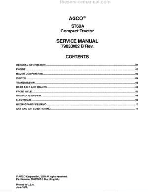 AGCO ST60A Tractor Service Manual