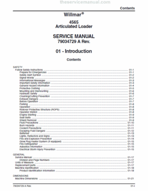 Willmar 4565 Wrangler Loader Service Manual