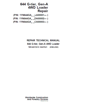 John Deere 624 G-Tier, Gen-A 4WD Loader Technical Manual
