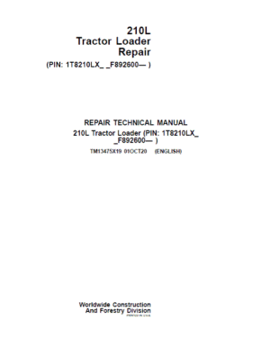 John Deere 210L Tractor Loader Repair Service Manual