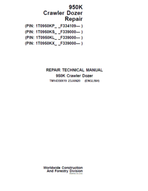 John Deere 950K Crawler Dozer Repair Services Manual