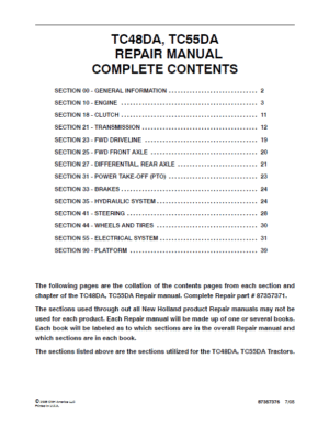 New Holland Tc48da Tc55da Tractor Parts Manual