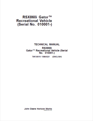 Manual de reparación del vehículo recreativo John Deere RSX860i Gator