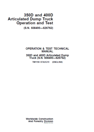John Deere 350D, 400D Articulated Dump Truck Repair Manual