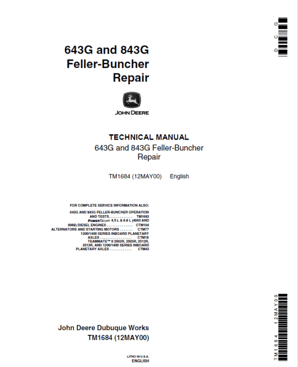 John Deere 643E, 843E Feller Buncher Services Repair Manual
