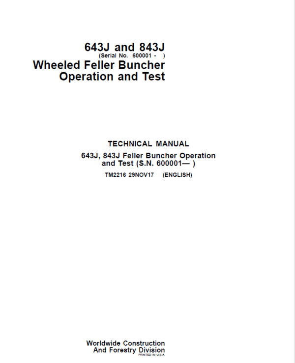 John Deere 643J, 843J Feller Buncher Service Repair Manual - Image 2