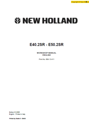 New Holland E40.2SR and E50.2SR Mini Excavator Service Manual